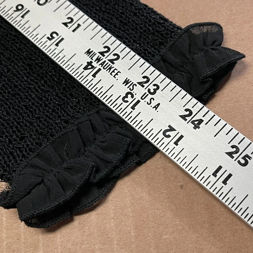 VTG Chico's Black Ruffle Trim Open Cardigan Sz‎ 1 Medium  Textured Knit Sweater